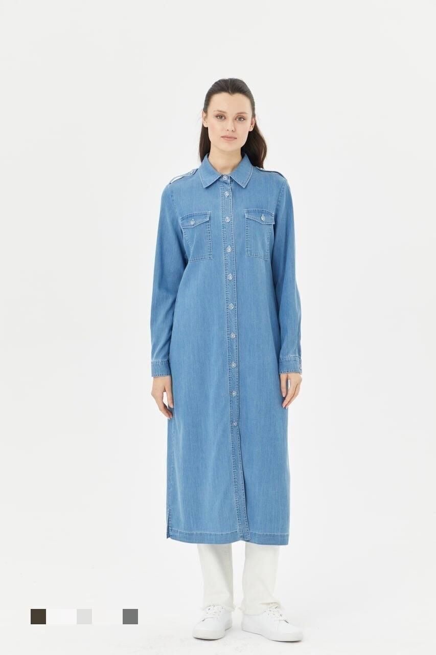 61014 ÖNDEN DÜĞMELİ ÇİFT CEPLİ OMZU APOLETLİ SPOR UZUN KOT TUNİK #03-25#