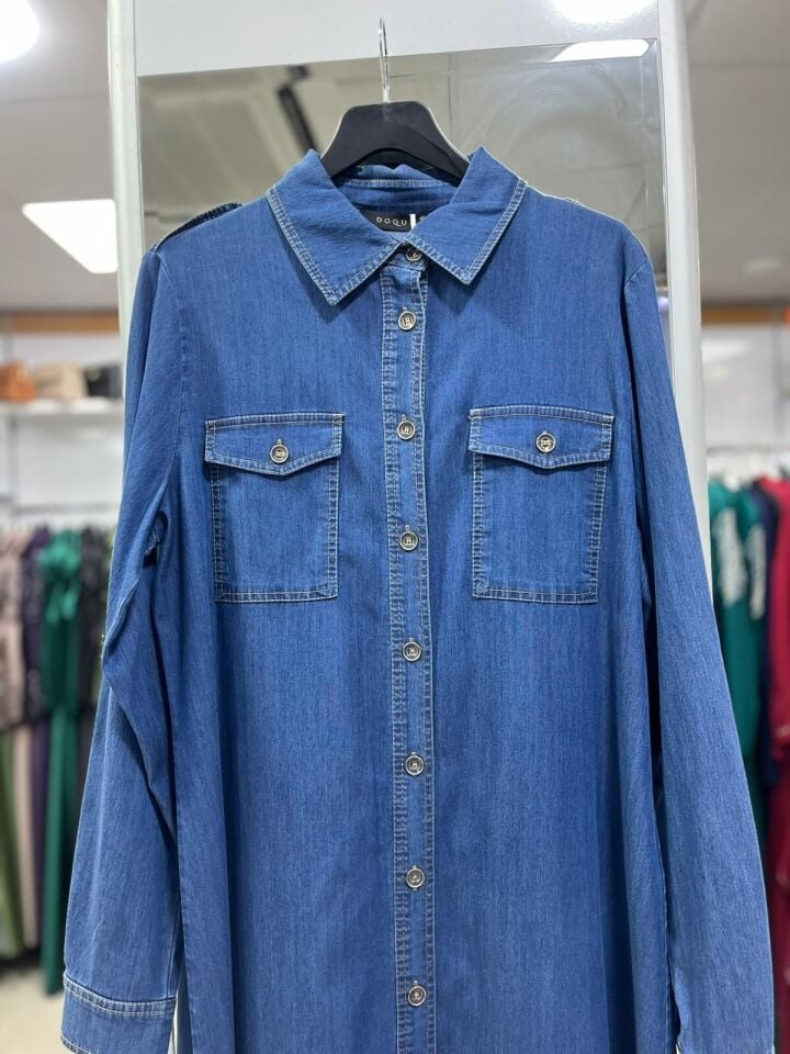 61014 ÖNDEN DÜĞMELİ ÇİFT CEPLİ OMZU APOLETLİ SPOR UZUN KOT TUNİK #03-25#