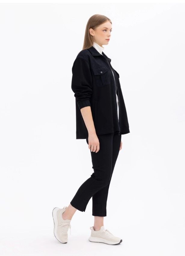 1072 BÜYÜK BEDEN CEP DETAYLI FERMUARLI İ̇Kİ KUMAŞLI CEKET GÜNLÜK CEKET 142312054001072 QKS GÜNLÜK CEKET #23-10#