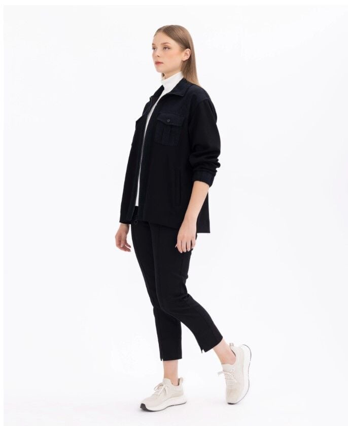 1072 BÜYÜK BEDEN CEP DETAYLI FERMUARLI İ̇Kİ KUMAŞLI CEKET GÜNLÜK CEKET 142312054001072 QKS GÜNLÜK CEKET #23-10#