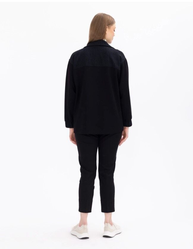 1072 BÜYÜK BEDEN CEP DETAYLI FERMUARLI İ̇Kİ KUMAŞLI CEKET GÜNLÜK CEKET 142312054001072 QKS GÜNLÜK CEKET #23-10#