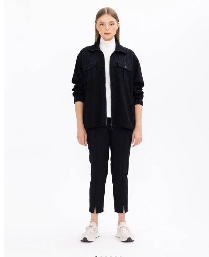 1072 BÜYÜK BEDEN CEP DETAYLI FERMUARLI İ̇Kİ KUMAŞLI CEKET GÜNLÜK CEKET 142312054001072 QKS GÜNLÜK CEKET #23-10#