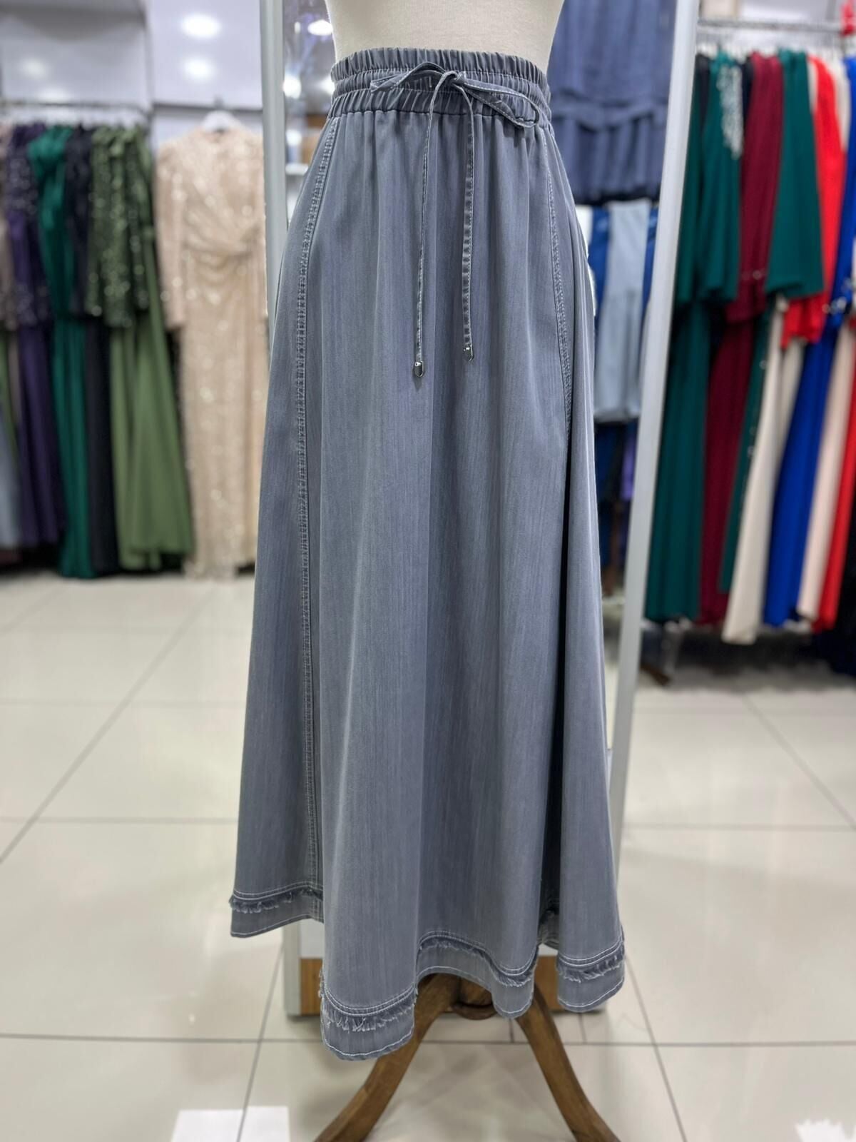 52011 BELİ LASTİKLİ BAĞLAMALI ALT KISMI PÜSKÜLLÜ DETAYLI PARÇALI KLOŞ ETEK #03-25#