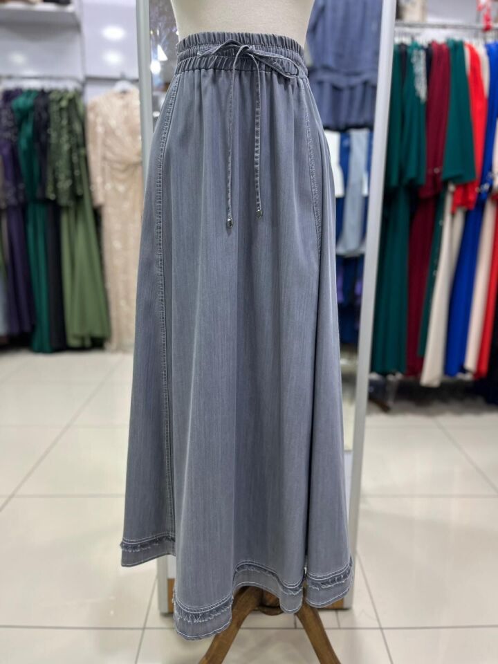 52011 BELİ LASTİKLİ BAĞLAMALI ALT KISMI PÜSKÜLLÜ DETAYLI PARÇALI KLOŞ ETEK #03-25#