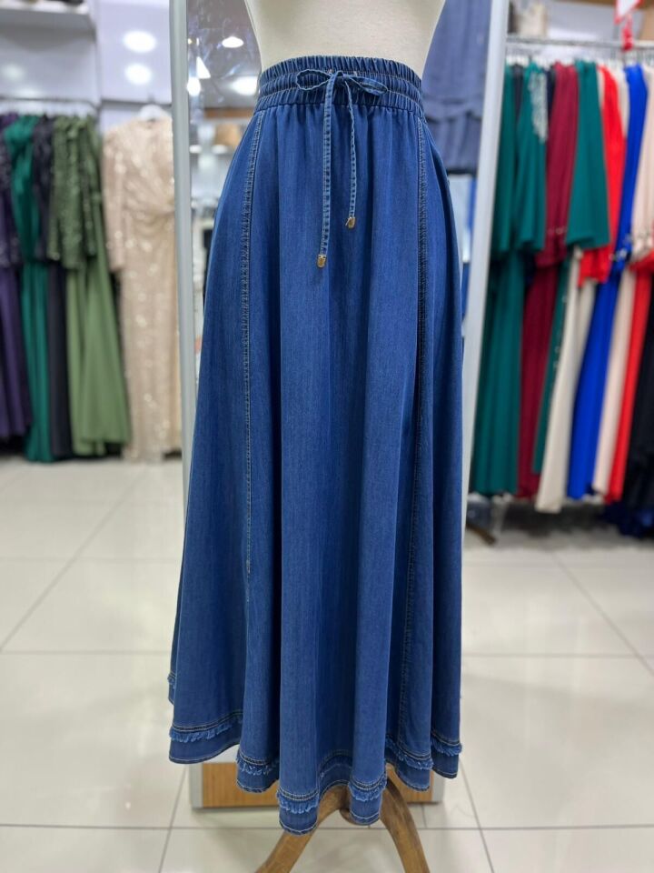 52011 BELİ LASTİKLİ BAĞLAMALI ALT KISMI PÜSKÜLLÜ DETAYLI PARÇALI KLOŞ ETEK #03-25#