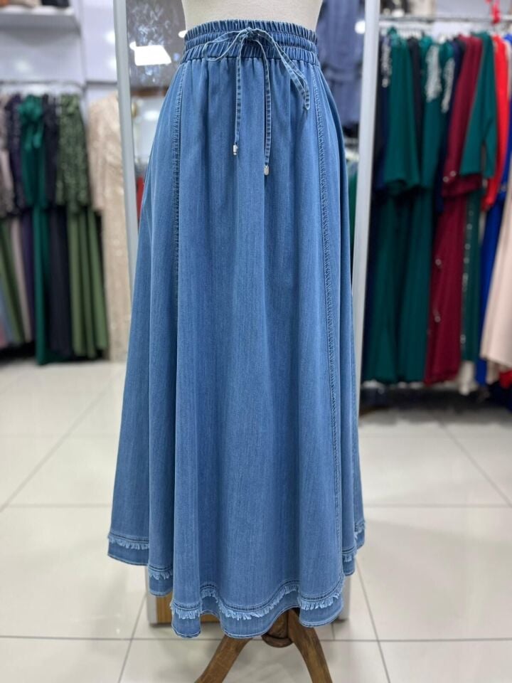 52011 BELİ LASTİKLİ BAĞLAMALI ALT KISMI PÜSKÜLLÜ DETAYLI PARÇALI KLOŞ ETEK #03-25#