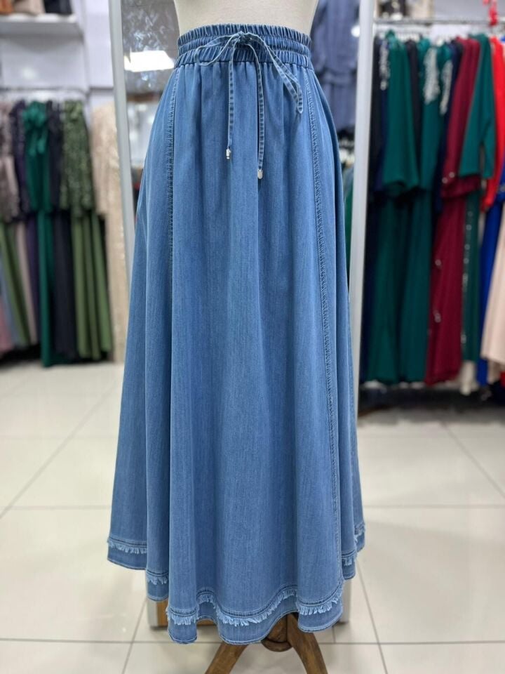 52011 BELİ LASTİKLİ BAĞLAMALI ALT KISMI PÜSKÜLLÜ DETAYLI PARÇALI KLOŞ ETEK #03-25#