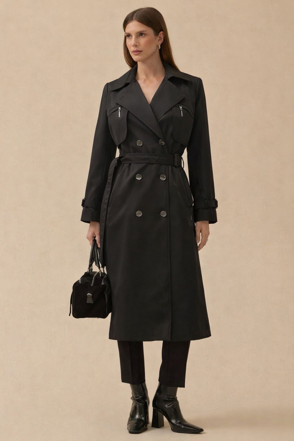 10015 KRAVUZE YAKA ÇİFT DÜĞMELİ KLASİK TRENÇ #04-25#