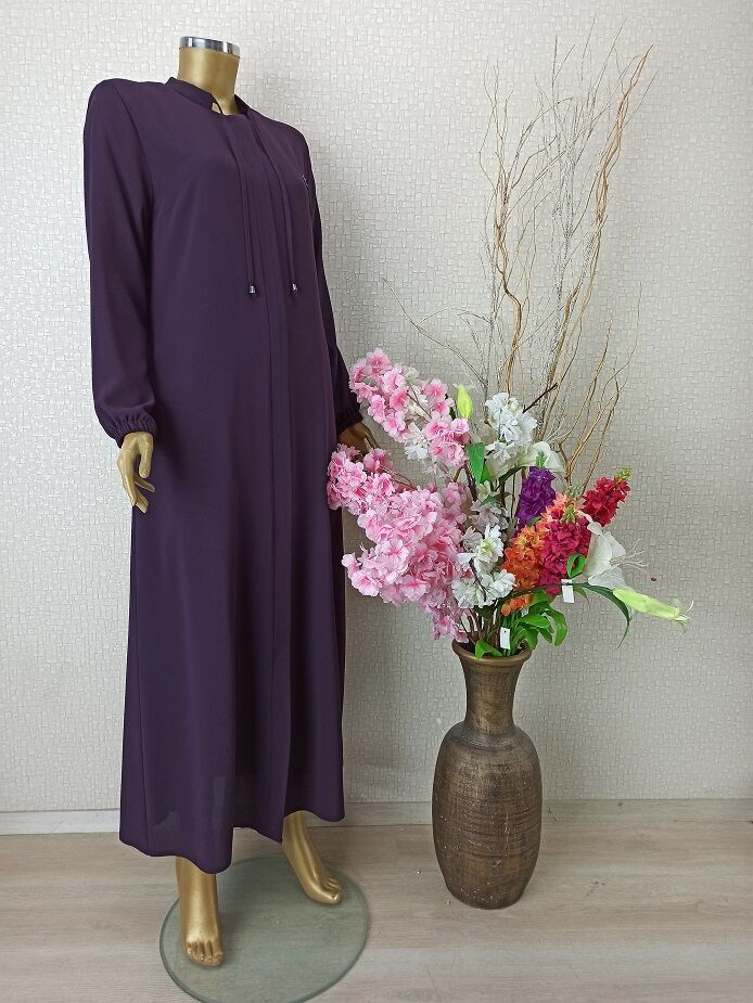 3045KOL UÇLARI LASTİKLİ GİZLİ FERMUARLI HAKİM YAKA FERACE QYS 3045 FERACE #22-02# 52 - mor