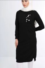 1502 GÖĞÜSÜ BONCUK VE PUL DETAYLI  İKİ İPLİK UZUN  SWEAT QYS İKİ İPLİK SWEAT 1503 #23-05#