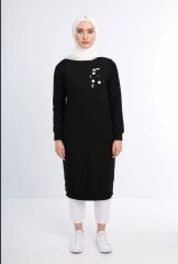 1502 GÖĞÜSÜ BONCUK VE PUL DETAYLI  İKİ İPLİK UZUN  SWEAT QYS İKİ İPLİK SWEAT 1503 #23-05#