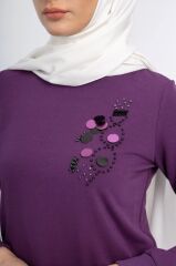 1502 GÖĞÜSÜ BONCUK VE PUL DETAYLI  İKİ İPLİK UZUN  SWEAT QYS İKİ İPLİK SWEAT 1503 #23-05#