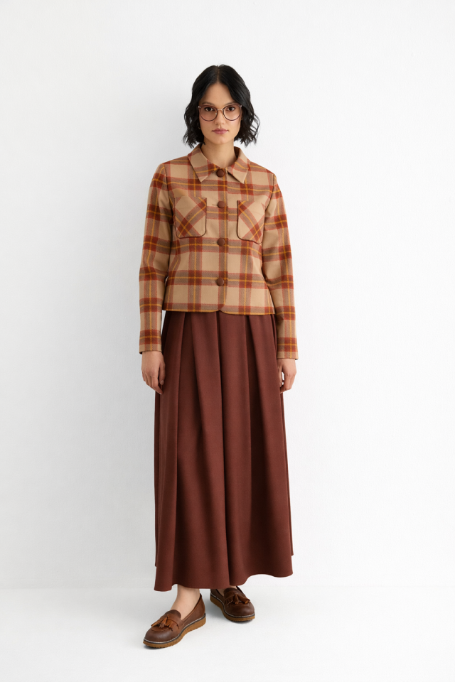 56018 ÖNDEN DÜĞMELİ ÇİFT CEPLİ ETEĞİ PİLİSELİ KUMAŞ ETEKLİ TAKIM #12-25#