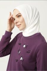 1503 GÖĞÜS VE BEL TAŞ İŞLEMELİ VE BONCUK DETAYLI 2 İPLİK SWEAT QYS SWEAT 1503 #23-05#