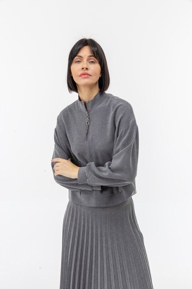 25139 HAKİM YAKA ÖNÜ YARIM FERMUARLI KENARLARI GÖĞÜS ALTINDAN ALT KISMA KADAR TAŞLI ETEĞİN BELİ LASTİKLİ PİLİSELİ SPOR ETEKLİ TAKIM #03-25#