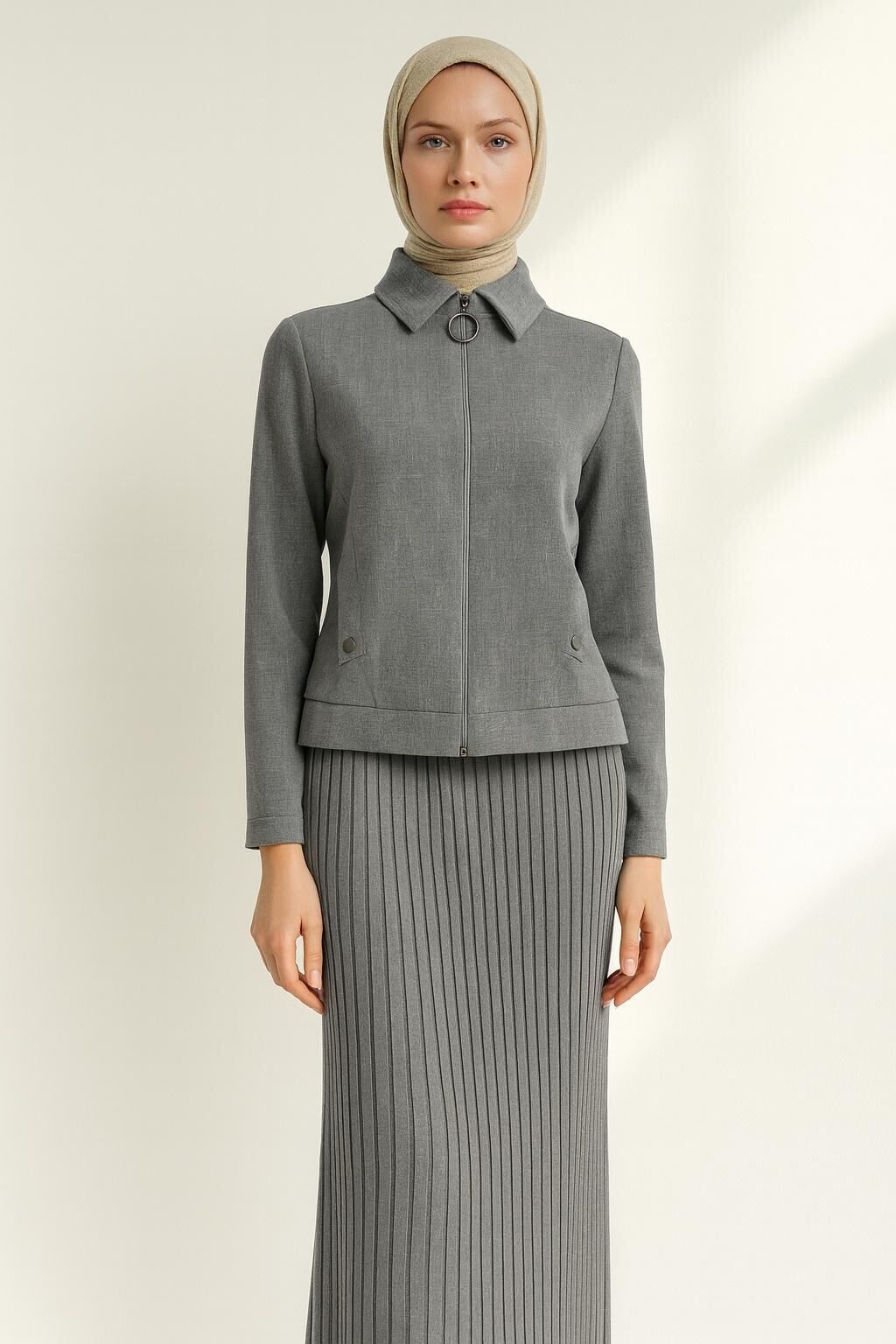 25126 ÖNÜ FERMUARLI CEP GÖRÜNÜMLÜ EN ALTI VE ETEĞİN BELİ MANŞETLİ ETEĞİ SIK PİLELİ DAR ETEK SPOR İKİLİ ETEKLİ TAKIM #03-25#