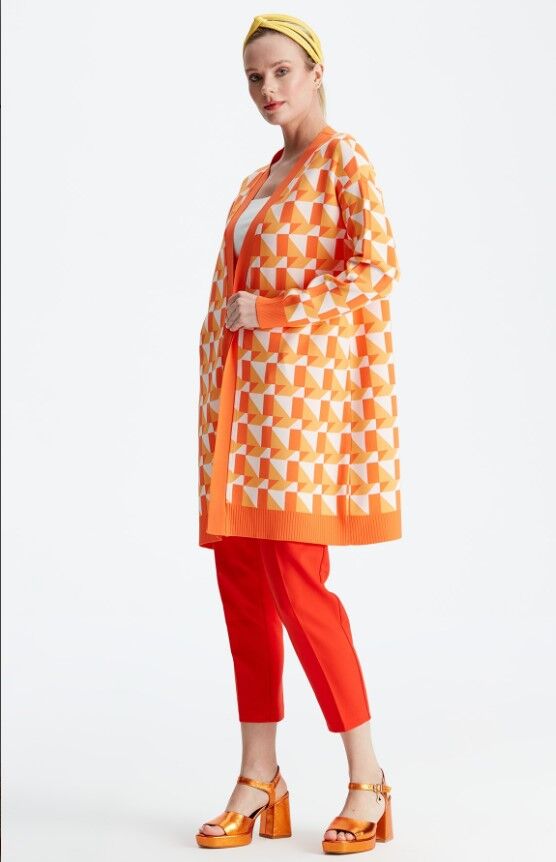 21153 GEOMETRİK DESENLİ RAYON HIRKA 1 - TURUNCU