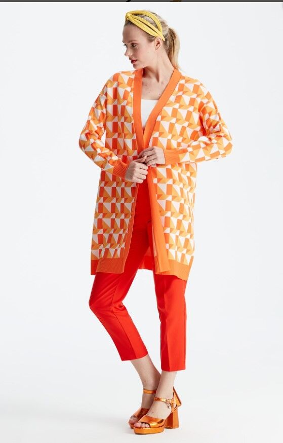 21153 GEOMETRİK DESENLİ RAYON HIRKA 1 - TURUNCU