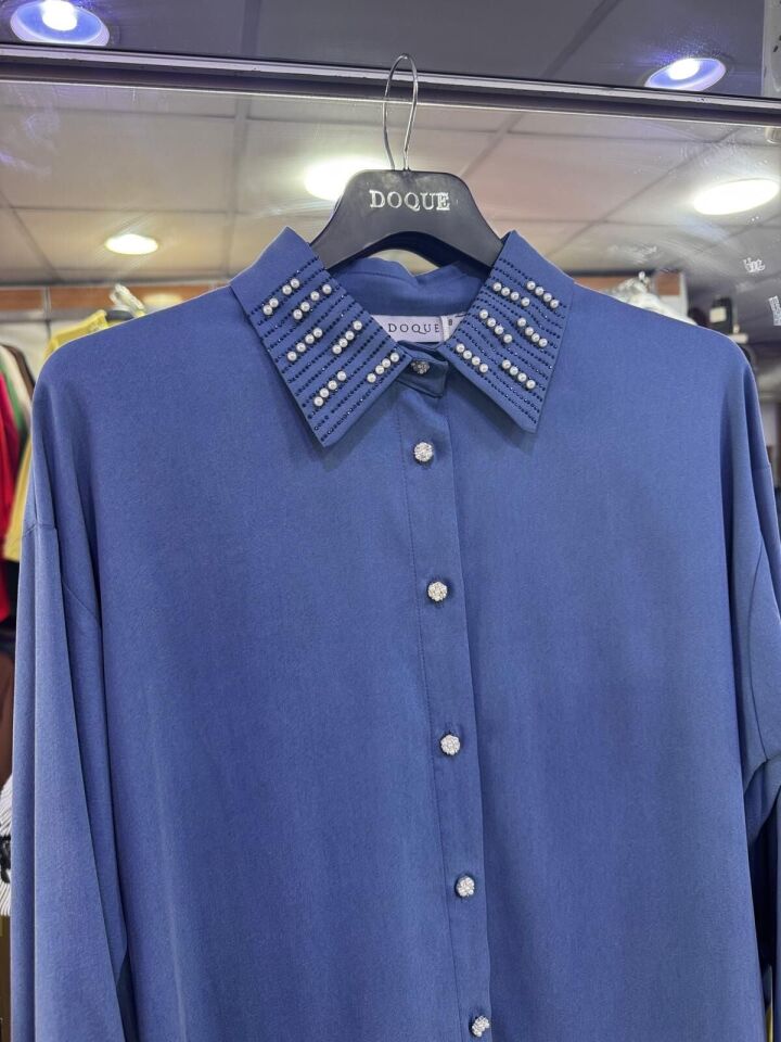 61063 DÜĞMESİ BONCUK DETAYLI KOL UCU BONCUKLU TAŞLI TUNİK #04-25#