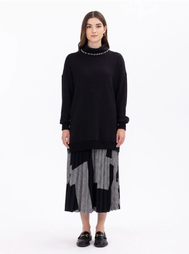 1021 PİLİSELİ EKOSE DESEN ELASTİK BEL ETEK  GÜNLÜK ETEK 11231306001021 #23-103