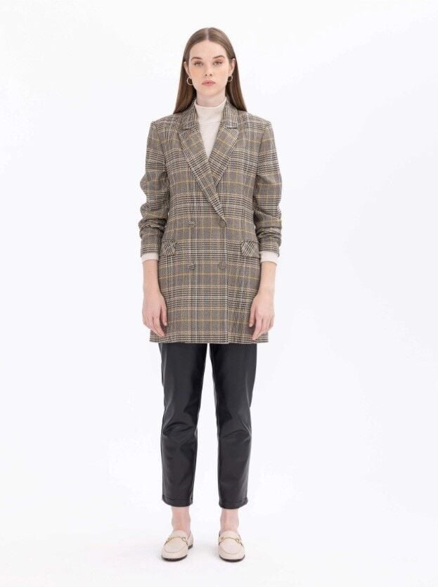 1028 KARE DESENLİ KRUVAZE YAKALI CEP KAPAKLI CEKETGÜNLÜK CEKET 11231205401028 QKS GÜNLÜK CEKET #23-10#