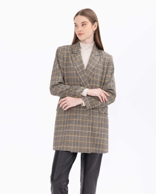 1028 KARE DESENLİ KRUVAZE YAKALI CEP KAPAKLI CEKETGÜNLÜK CEKET 11231205401028 QKS GÜNLÜK CEKET #23-10#