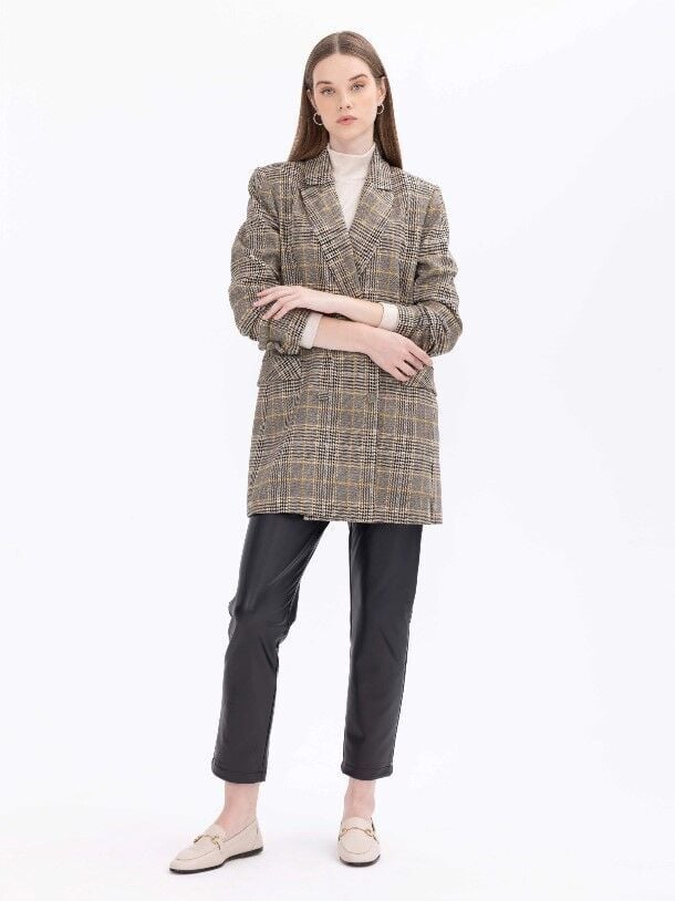 1028 KARE DESENLİ KRUVAZE YAKALI CEP KAPAKLI CEKETGÜNLÜK CEKET 11231205401028 QKS GÜNLÜK CEKET #23-10#