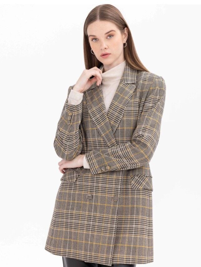 1028 KARE DESENLİ KRUVAZE YAKALI CEP KAPAKLI CEKETGÜNLÜK CEKET 11231205401028 QKS GÜNLÜK CEKET #23-10#