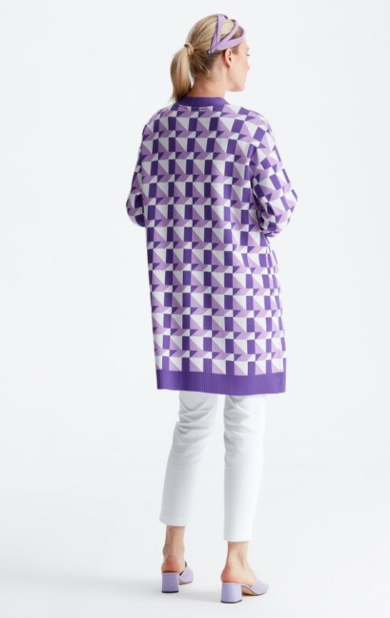 21153 GEOMETRİK DESENLİ RAYON HIRKA 1 - mor