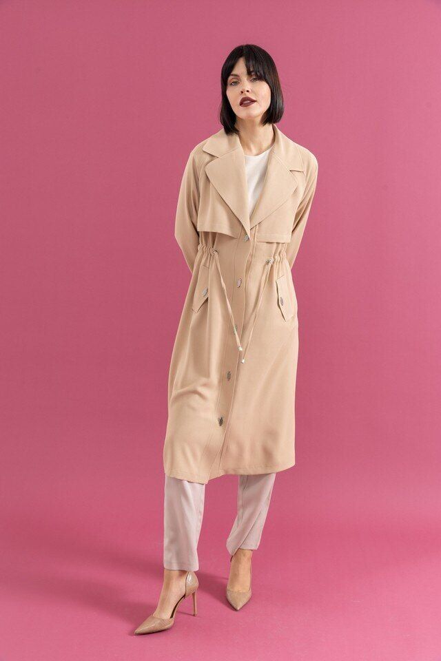 25224 BELİ BAĞLAMALI BELDEN AŞAĞI ÇITÇIT DETAYLI CEPLİ GÜNLÜK GİY-ÇIK CEKET #05-25#