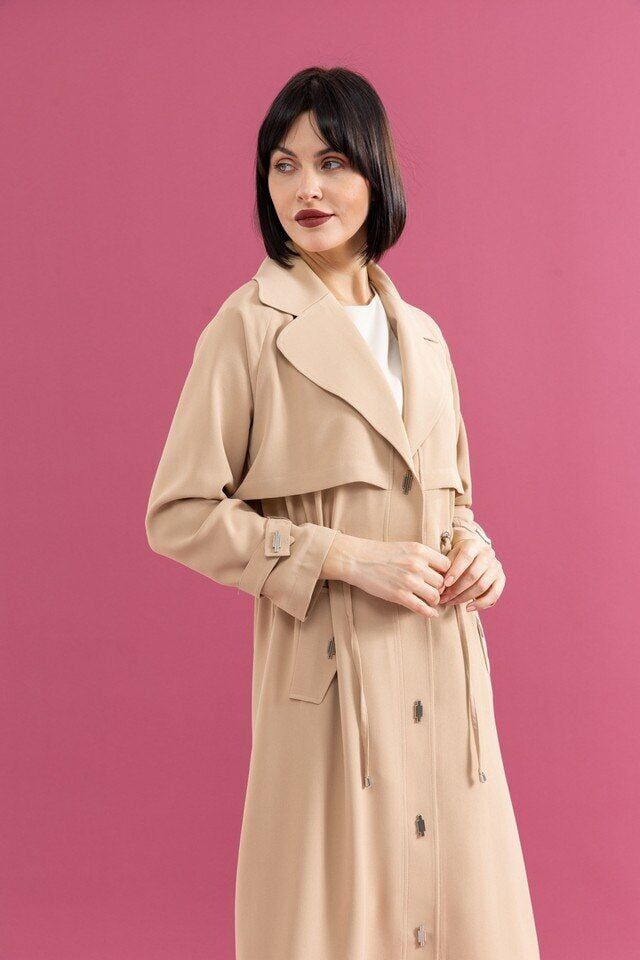 25224 BELİ BAĞLAMALI BELDEN AŞAĞI ÇITÇIT DETAYLI CEPLİ GÜNLÜK GİY-ÇIK CEKET #05-25#