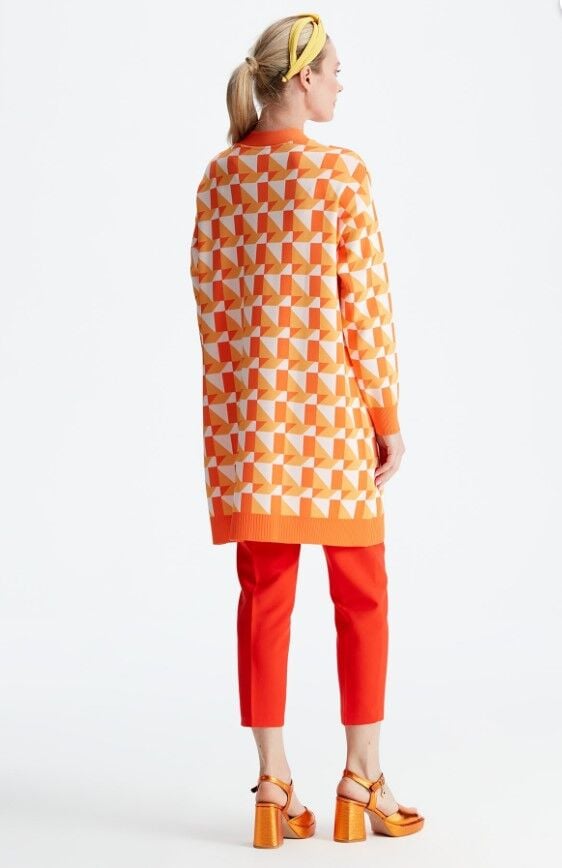 21153 GEOMETRİK DESENLİ RAYON HIRKA 2 - TURUNCU