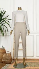 59061 BELİ YARIM LASTİKLİ  ÖN CEPLİ KLASİK DAR PAÇA PANTOLON QYS PANTLON 59061 #23-063
