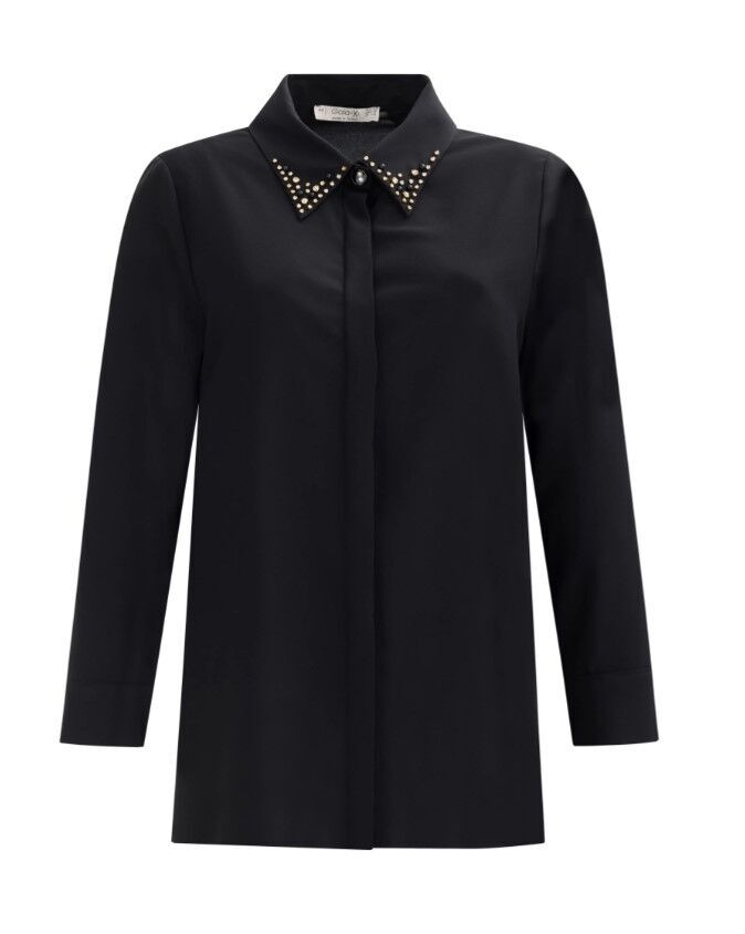 1021 BÜYÜK BEDEN TAŞ İ̇ŞLEMELİ GİZLİ DÜĞMELİ GÖMLEK ŞIK GÖMLEK 14231202201021 QKS ŞIK GÖMLEK #23-103