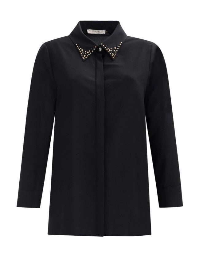 1021 BÜYÜK BEDEN TAŞ İ̇ŞLEMELİ GİZLİ DÜĞMELİ GÖMLEK ŞIK GÖMLEK 14231202201021 QKS ŞIK GÖMLEK #23-103