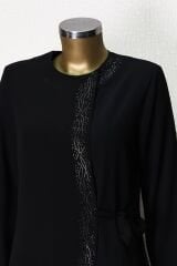 61147 YAKASI VE ÖNÜ TAŞ DETAYLI BELİ BAĞLAMALI TÜLLÜ RAHAT KESİM TUNİK QYS TUNİK 61147 #23-06#