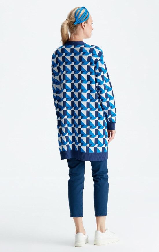 21153 GEOMETRİK DESENLİ RAYON HIRKA 3 - İndigo