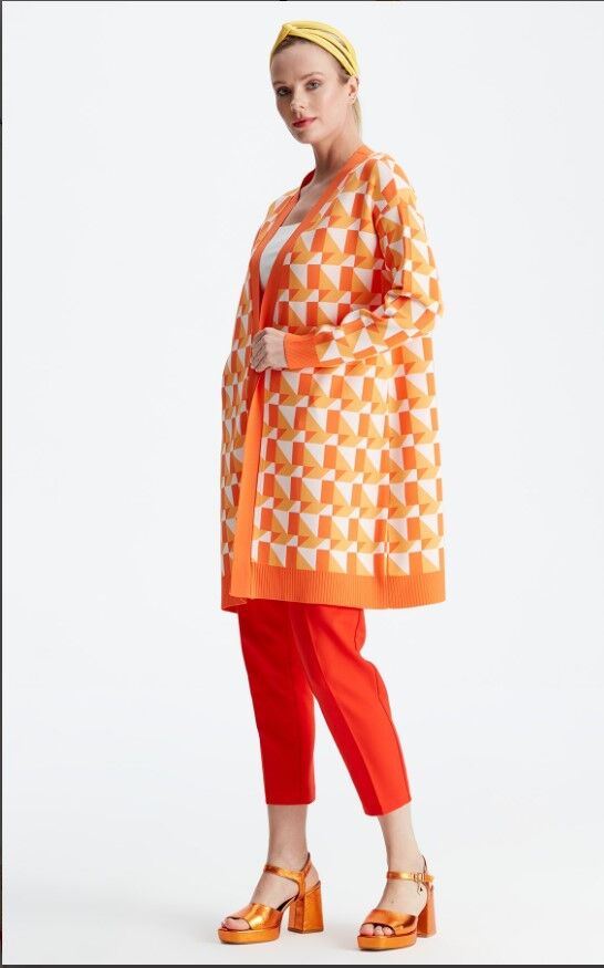 21153 GEOMETRİK DESENLİ RAYON HIRKA 3 - TURUNCU