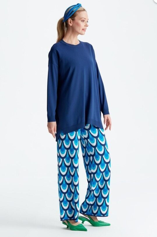 PANTOLONU DESENLİ RAYON TAKIM QKS 21164 #22-10# 2 - İndigo