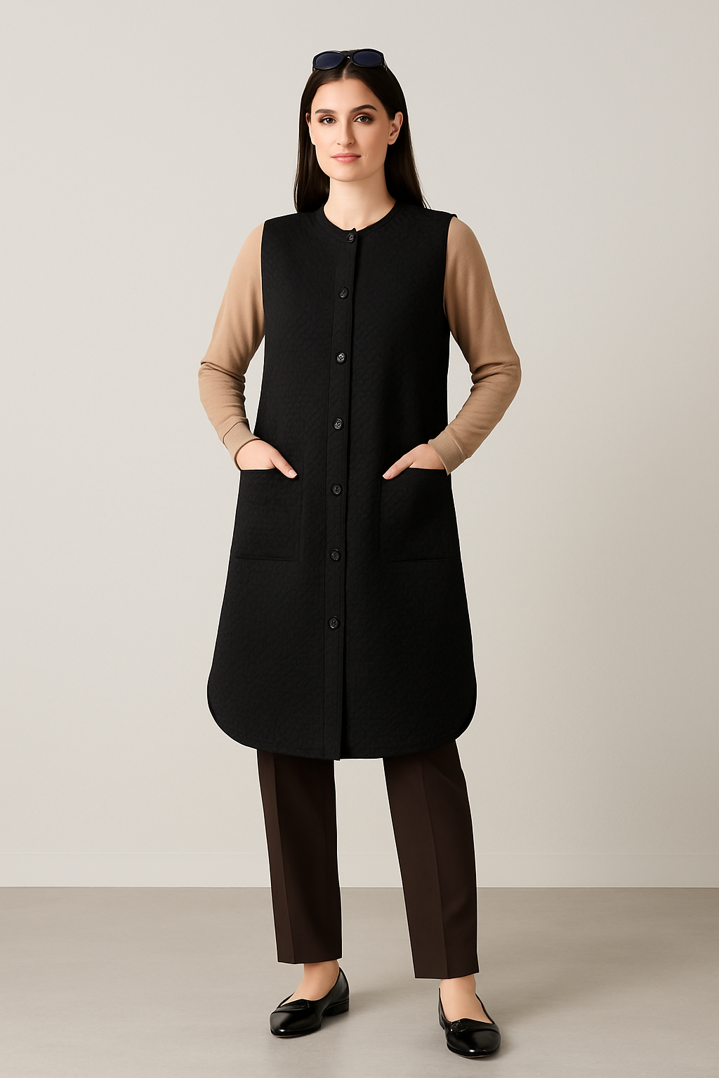 1405 ÖNÜ ÇIT ÇIT KARE CEPLİ OVAL YAKA YELEK QKS #24-10#