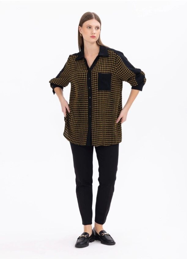 1026 BÜYÜK BEDEN CEP DETAYLI KARE DESENLİ GÖMLEK GÜNLÜK GÖMLEK 14231202201026 QKS GÜNLÜK GÖMLEK 3#23-103