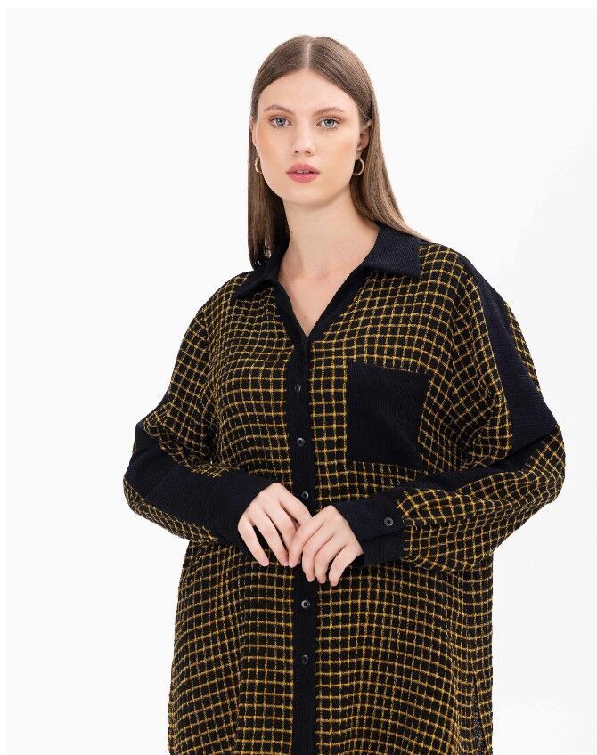 1026 BÜYÜK BEDEN CEP DETAYLI KARE DESENLİ GÖMLEK GÜNLÜK GÖMLEK 14231202201026 QKS GÜNLÜK GÖMLEK 3#23-103