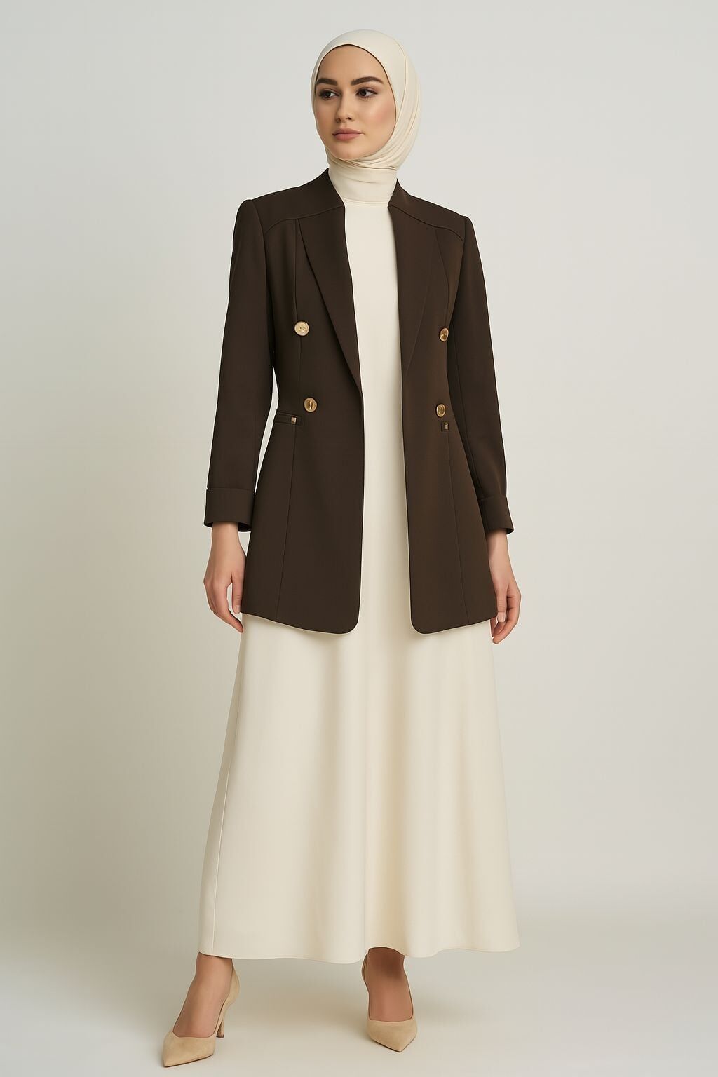 1906 BLAZER CEKET ÖNÜ KRAVUZE YAKA ÇİFT DÜĞME KAPRİ KOL KATLANABİLİR BLAZER CEKET #03-25#