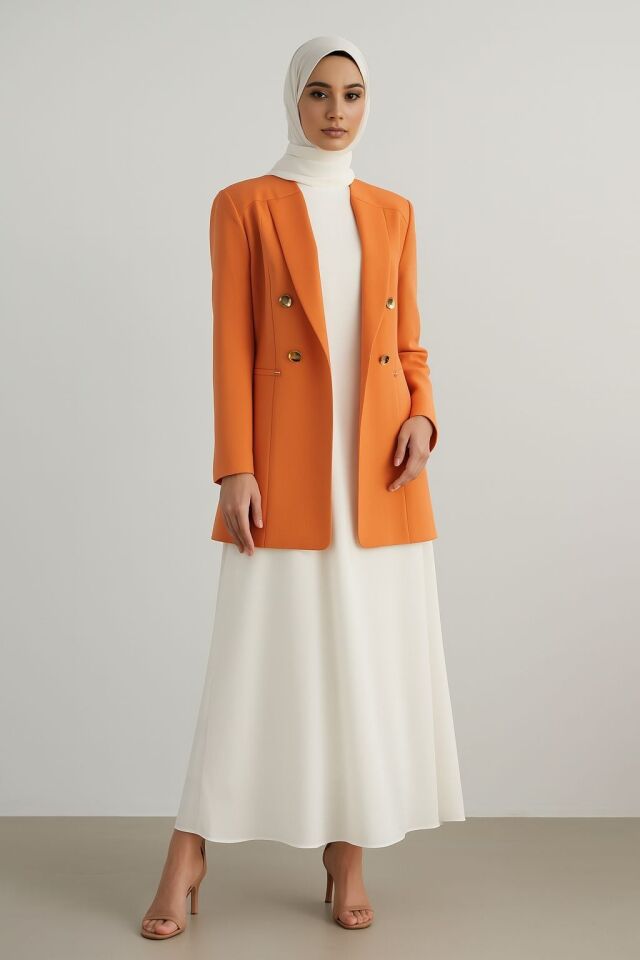 1906 BLAZER CEKET ÖNÜ KRAVUZE YAKA ÇİFT DÜĞME KAPRİ KOL KATLANABİLİR BLAZER CEKET #03-25#