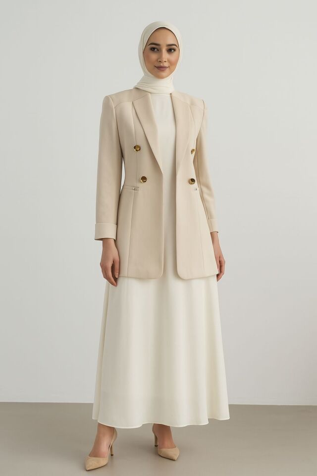 1906 BLAZER CEKET ÖNÜ KRAVUZE YAKA ÇİFT DÜĞME KAPRİ KOL KATLANABİLİR BLAZER CEKET #03-25#