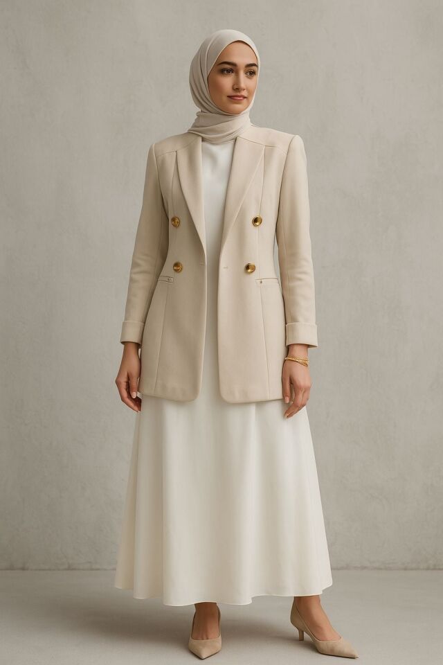 1906 BLAZER CEKET ÖNÜ KRAVUZE YAKA ÇİFT DÜĞME KAPRİ KOL KATLANABİLİR BLAZER CEKET #03-25#