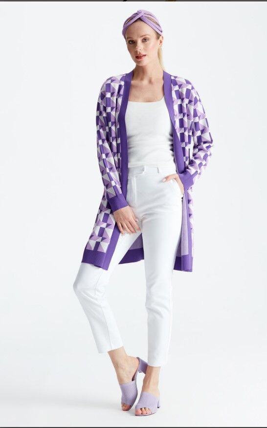 21153 GEOMETRİK DESENLİ RAYON HIRKA 3 - mor