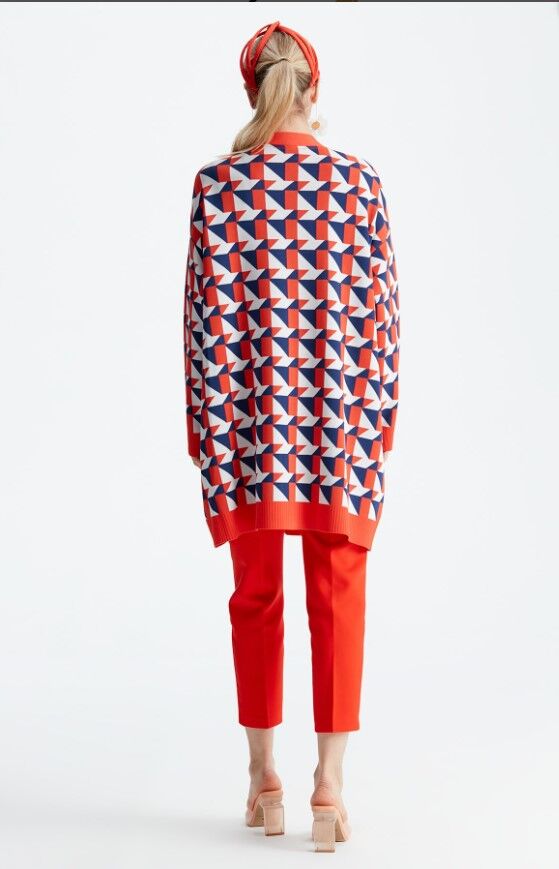 21153 GEOMETRİK DESENLİ RAYON HIRKA 3 - mercan