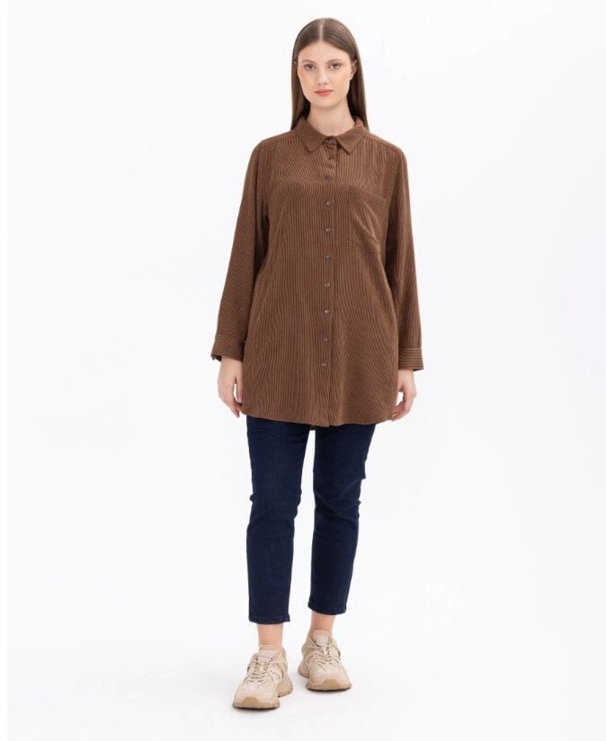 1030 BÜYÜK BEDEN CEP DETAYLI KADİFE GÖMLEK GÜNLÜK GÖMLEK 14221202201030 QKS GÜNLÜK GÖMKLEK #23-103