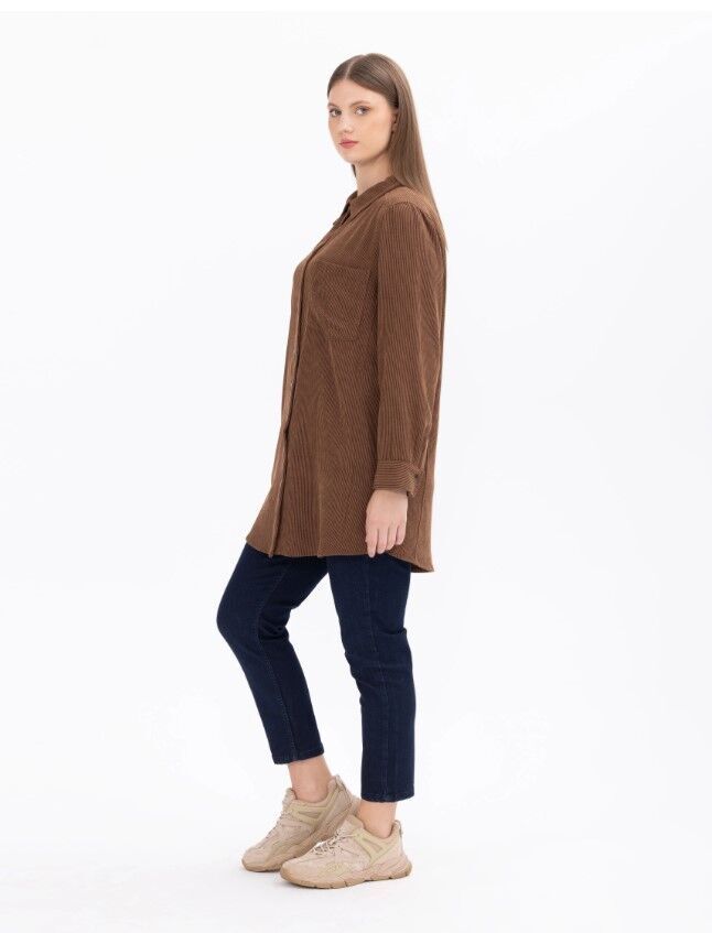 1030 BÜYÜK BEDEN CEP DETAYLI KADİFE GÖMLEK GÜNLÜK GÖMLEK 14221202201030 QKS GÜNLÜK GÖMKLEK #23-103